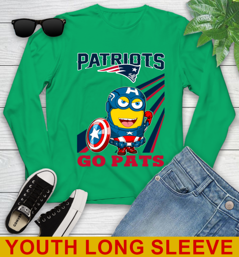 NFL Football New England Patriots Captain America Marvel Avengers Minion Shirt Youth Long Sleeve 7