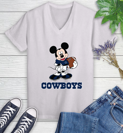 NFL Football Dallas Cowboys Cheerful Mickey Mouse Shirt Women's V-Neck T-Shirt 2