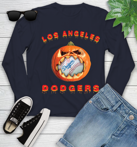 MLB Los Angeles Dodgers Halloween Pumpkin Baseball Sports Youth Long Sleeve 3