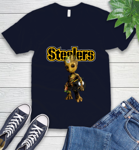 Pittsburgh Steelers NFL Football Groot Marvel Guardians Of The Galaxy V-Neck T-Shirt 3