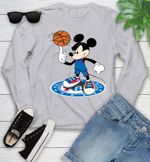 NBA Basketball Philadelphia 76ers Cheerful Mickey Disney Shirt Youth Long Sleeve 5