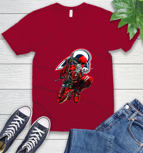 NFL Deadpool Marvel Comics Sports Football Los Angeles Rams V-Neck T-Shirt 8