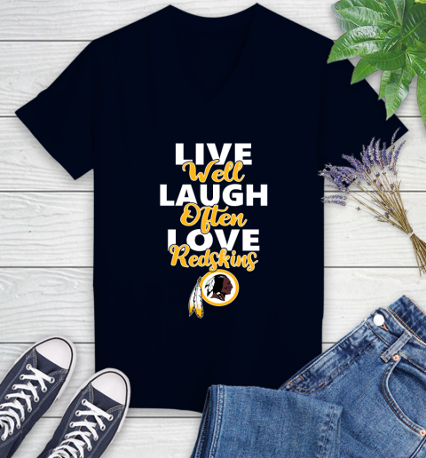 NFL Football Washington Redskins Live Well Laugh Often Love Shirt Women's V-Neck T-Shirt 2