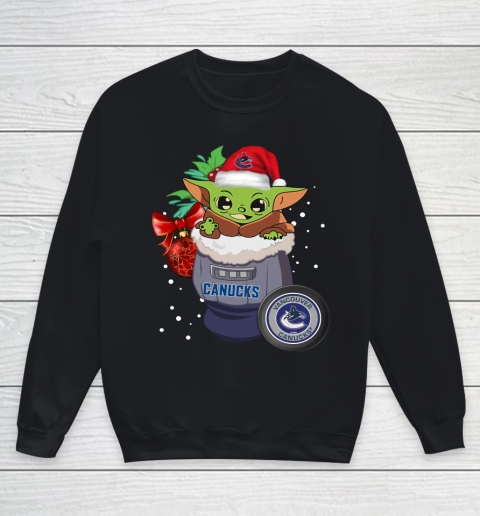 Vancouver Canucks Christmas Baby Yoda Star Wars Funny Happy NHL Youth Sweatshirt