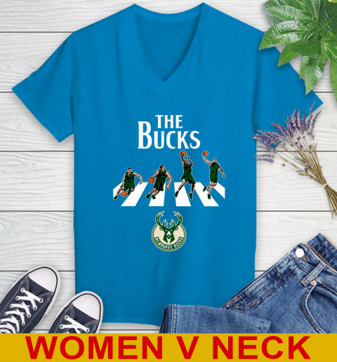 NBA Basketball Milwaukee Bucks The Beatles Rock Band Shirt Women's V-Neck T-Shirt 7