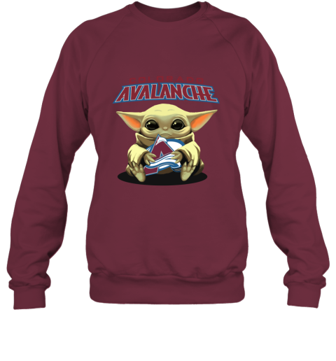 Baby Yoda Hugs The Colorado Avalanche Ice Hockey Sweatshirt