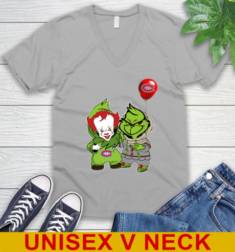 Montreal Canadiens Baby Pennywise Grinch Christmas NHL Hockey V-Neck T-Shirt 4