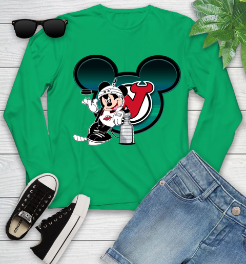 NHL New Jersey Devils Stanley Cup Mickey Mouse Disney Hockey T Shirt Youth Long Sleeve 6