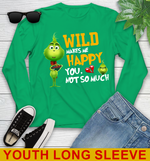 NHL Minnesota Wild Makes Me Happy You Not So Much Grinch Hockey Sports Youth Long Sleeve 7