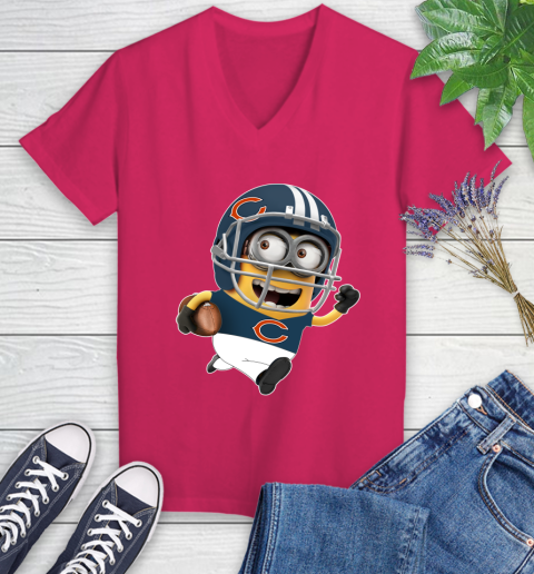 NFL Chicago Bears Minions Disney Football Sports Women's V-Neck T-Shirt 9