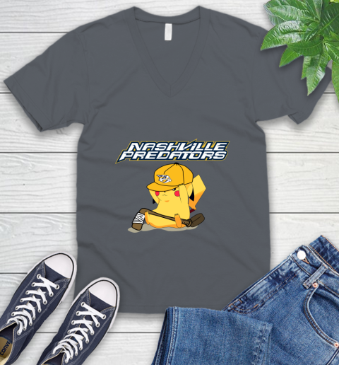NHL Pikachu Hockey Sports Nashville Predators V-Neck T-Shirt 5