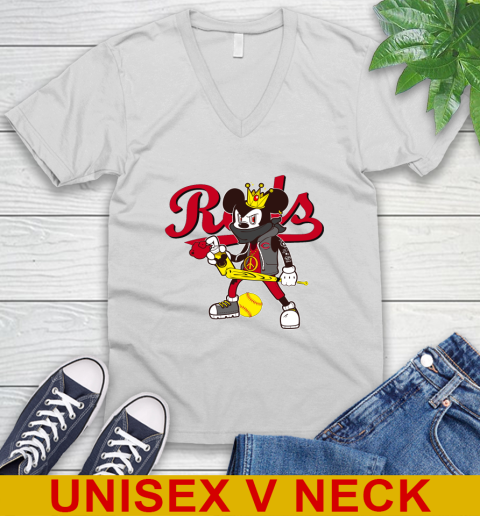 Cincinnati Reds MLB Baseball Mickey Peace Sign Sports V-Neck T-Shirt