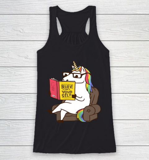 Unicorn Shirt Believe in Yourself Motivational Book Lover Racerback Tank