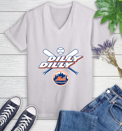 MLB New York Mets Dilly Dilly Baseball Sports Women's V-Neck T-Shirt