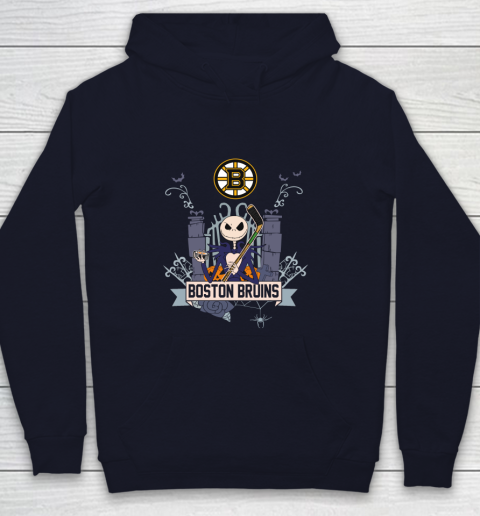 NHL Boston Bruins Hockey Jack Skellington Halloween Youth Hoodie 2