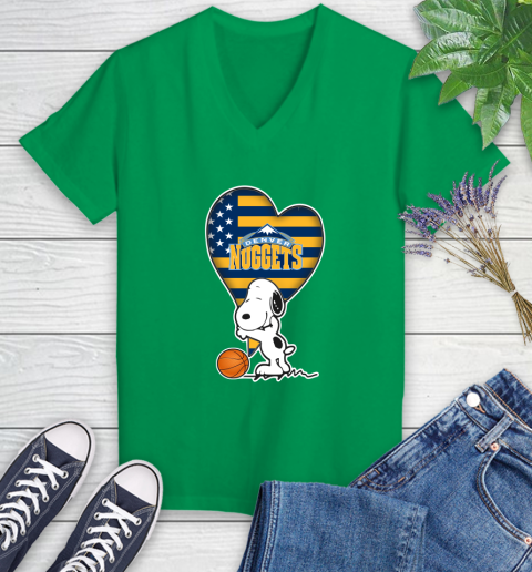Denver Nuggets NBA Basketball The Peanuts Movie Adorable Snoopy Women's V-Neck T-Shirt 5
