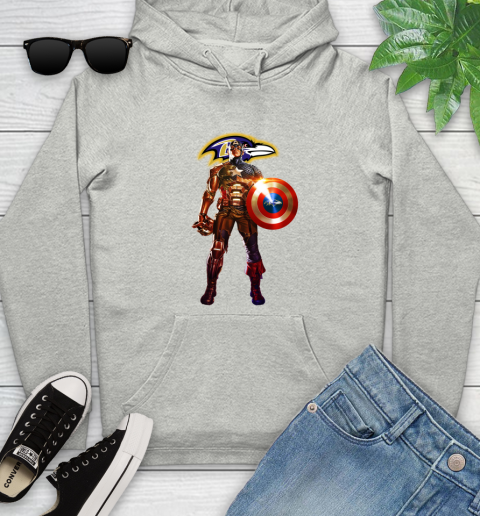 NFL Captain America Marvel Avengers Endgame Football Sports Baltimore Ravens Youth Hoodie