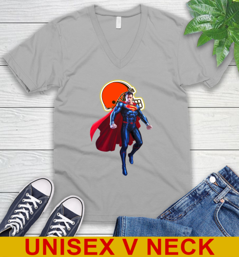 NFL Superman DC Sports Football Cleveland Browns V-Neck T-Shirt 4