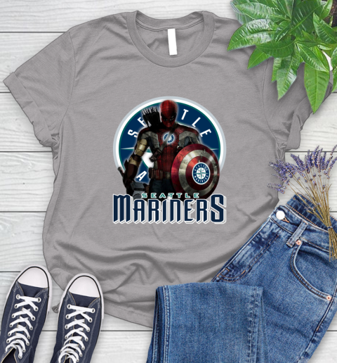 MLB Captain America Thor Spider Man Hawkeye Avengers Endgame Baseball Seattle Mariners Women's T-Shirt 5