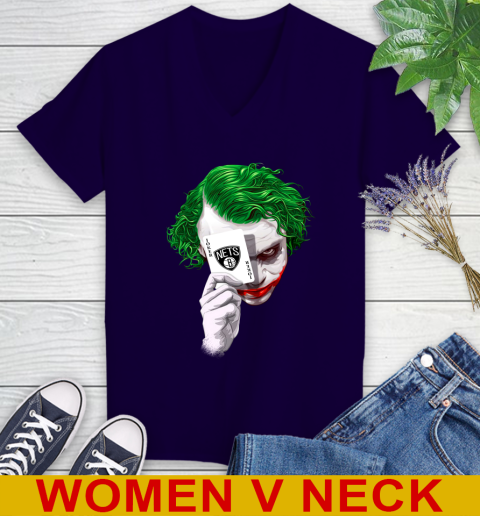Brooklyn Nets NBA Basketball Joker Card Shirt Women's V-Neck T-Shirt 3