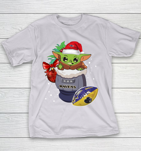 Baltimore Ravens Christmas Baby Yoda Star Wars Funny Happy NFL Youth T-Shirt 5
