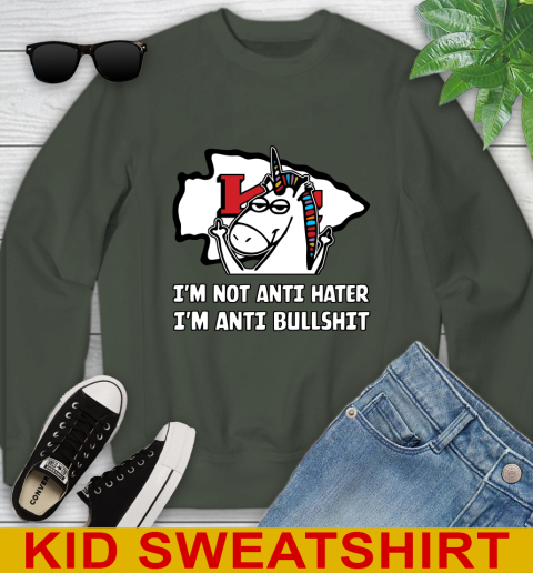 Kansas City Chiefs NFL Football Unicorn I'm Not Anti Hater I'm Anti Bullshit Youth Sweatshirt 9