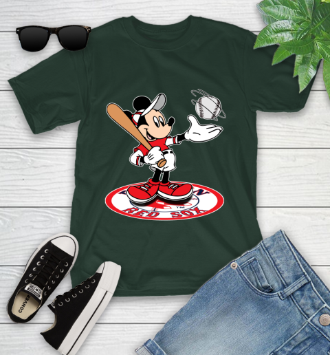 MLB Baseball Boston Red Sox Cheerful Mickey Disney Shirt Youth T-Shirt 5