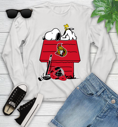Ottawa Senators NHL Hockey Snoopy Woodstock The Peanuts Movie Youth Long Sleeve