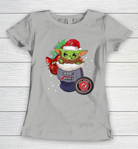New Jersey Devils Christmas Baby Yoda Star Wars Funny Happy NHL Women's T-Shirt 11