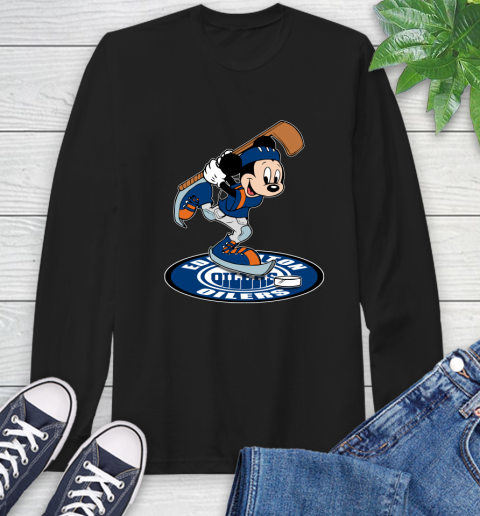 NHL Hockey Edmonton Oilers Cheerful Mickey Disney Shirt Long Sleeve T-Shirt