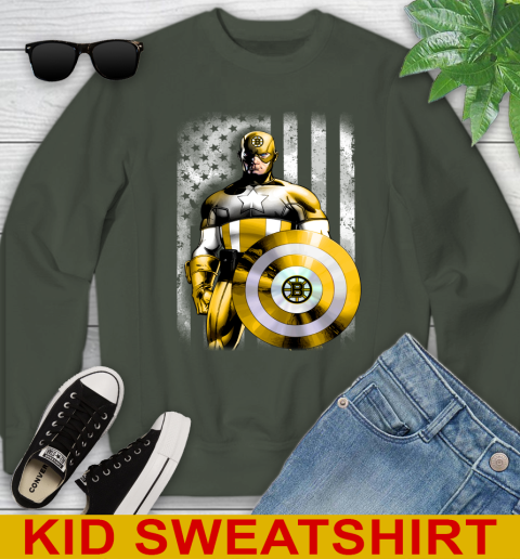 Boston Bruins NHL Hockey Captain America Marvel Avengers American Flag Shirt Youth Sweatshirt 8