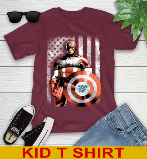 Oklahoma City Thunder NBA Basketball Captain America Marvel Avengers American Flag Shirt Youth T-Shirt 5