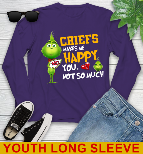 NFL Kansas City Chiefs Makes Me Happy You Not So Much Grinch Football Sports Youth Long Sleeve 4