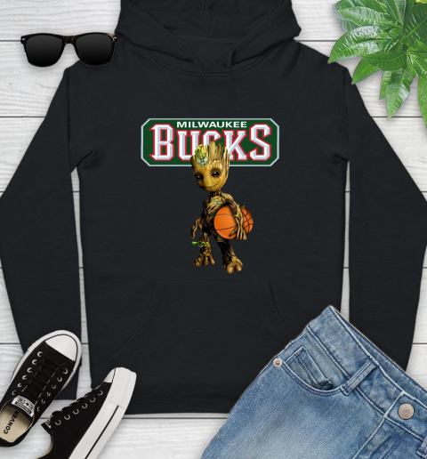 Milwaukee Bucks NBA Basketball Groot Marvel Guardians Of The Galaxy Youth Hoodie 2