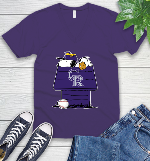 MLB Colorado Rockies Snoopy Woodstock The Peanuts Movie Baseball T Shirt V-Neck T-Shirt 10