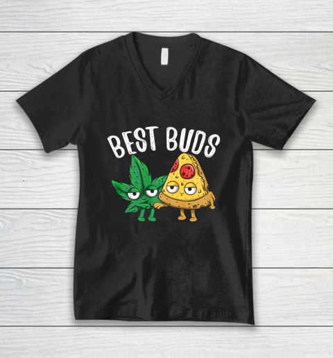 Best Buds Pizza Marijuana Leaf Weed Funny V-Neck T-Shirt