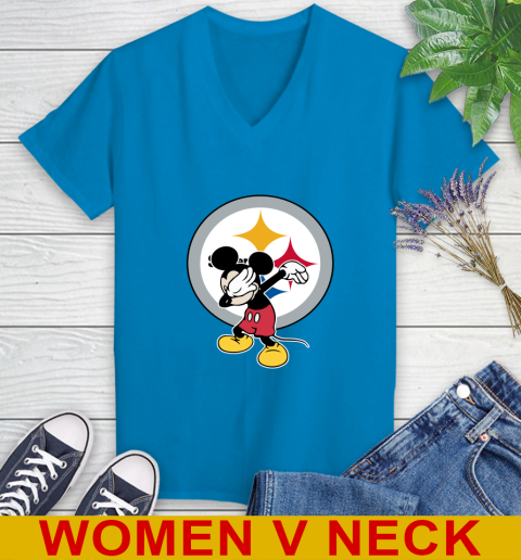 Pittsburgh Steelers NFL Football Dabbing Mickey Disney Sports Women's V-Neck T-Shirt 8