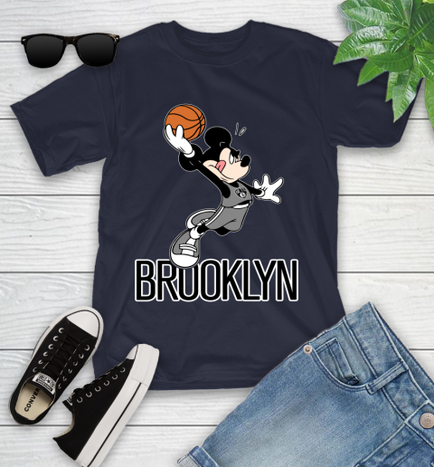 NBA Basketball Brooklyn Nets Cheerful Mickey Mouse Shirt Youth T-Shirt 3