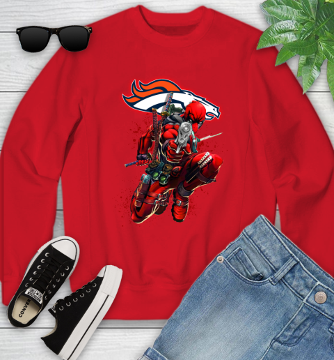 NFL Deadpool Marvel Comics Sports Football Denver Broncos Youth Sweatshirt 9