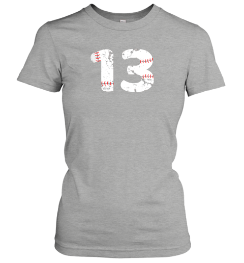 zsb5 number 13 baseball vintage distressed team ladies t shirt 20 front ash