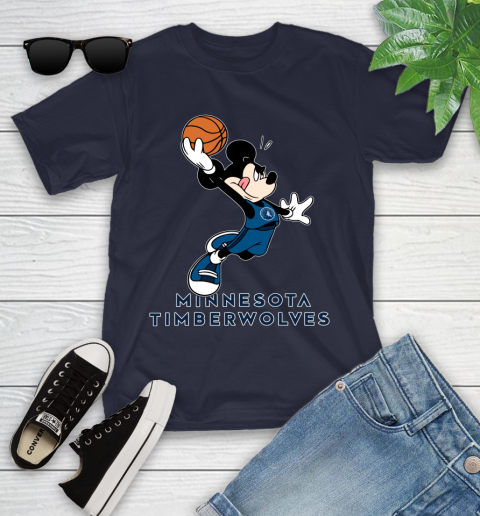 NBA Basketball Minnesota Timberwolves Cheerful Mickey Mouse Shirt Youth T-Shirt 3