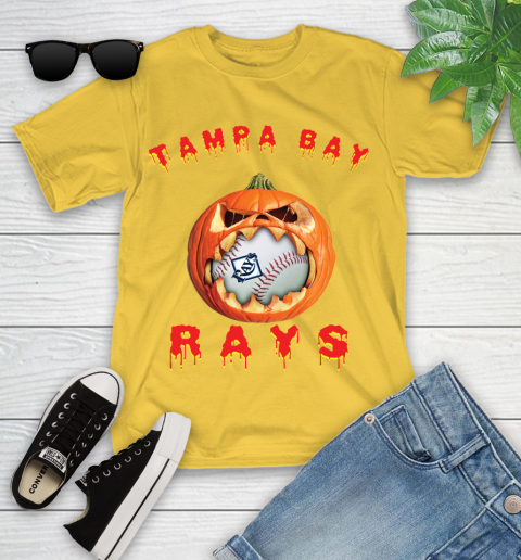 MLB Tampa Bay Rays Halloween Pumpkin Baseball Sports Youth T-Shirt 8