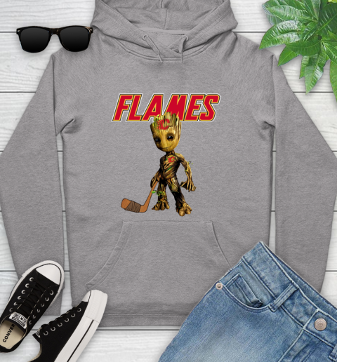 Calgary Flames NHL Hockey Groot Marvel Guardians Of The Galaxy Youth Hoodie 6
