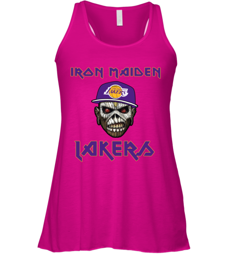 lt3p nba los angeles lakers iron maiden rock band music basketball flowy tank 32 front neon pink