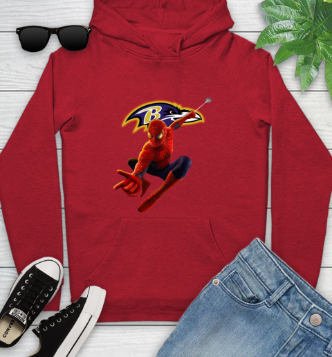 NFL Spider Man Avengers Endgame Football Baltimore Ravens Youth Hoodie 11