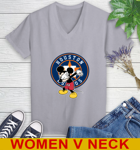 Houston Astros MLB Baseball Dabbing Mickey Disney Sports Women's V-Neck T-Shirt 5