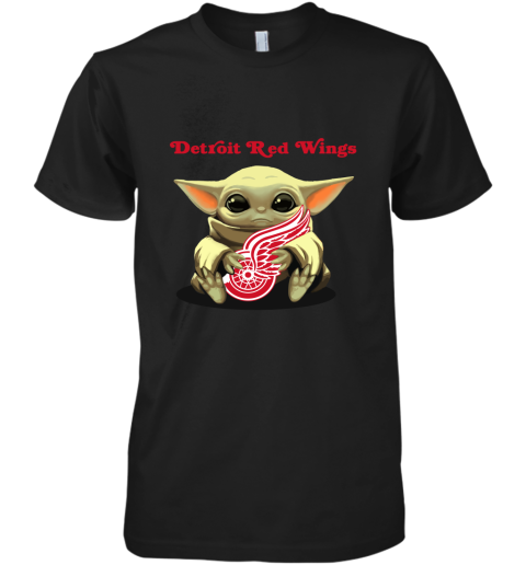 Baby Yoda Hugs The Detroit Redwings Ice Hockey Premium Men's T-Shirt