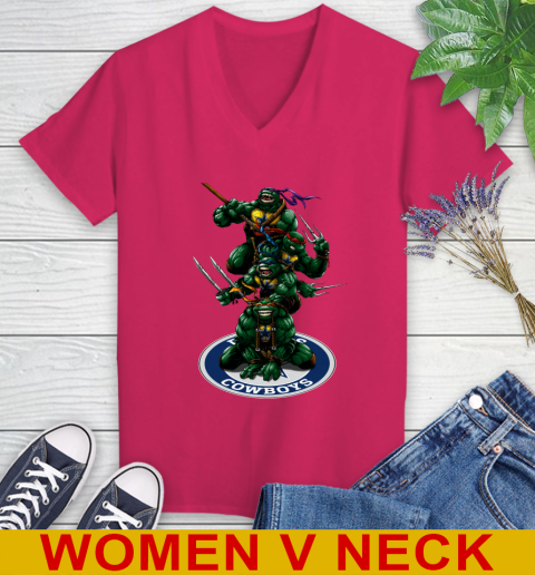 NFL Football Dallas Cowboys Teenage Mutant Ninja Turtles Shirt Women's V-Neck T-Shirt 10