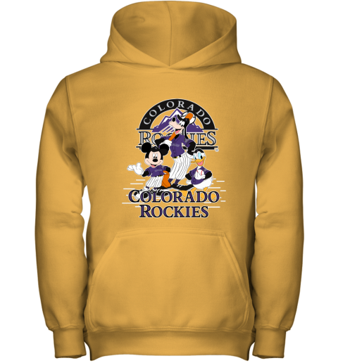 Colorado Rockies Mickey Donald And Goofy Baseball Youth Hoodie