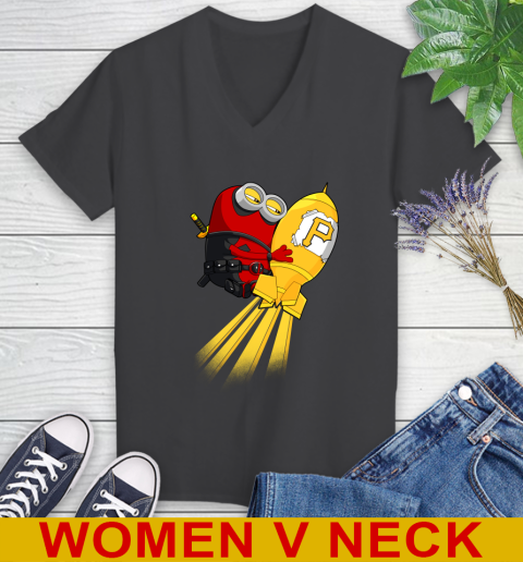 MLB Baseball Pittsburgh Pirates Deadpool Minion Marvel Shirt Women's V-Neck T-Shirt 8